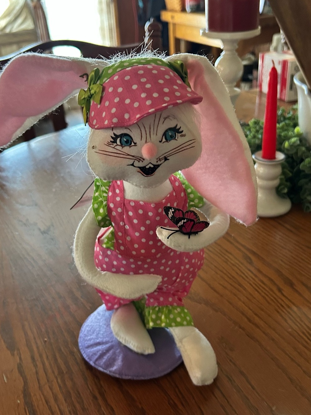 Annalee Pink Polka Dot Bunny with Green Bow